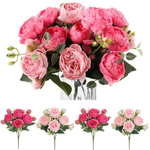4 Bundles 36 Heads Pink Peony Fake Artificial Flowers Bouquet For Wedding Decor