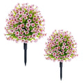 2 Pack 23'' Artificial Topiary Flowers Ball Trees Bushes with Ground Spike Pink